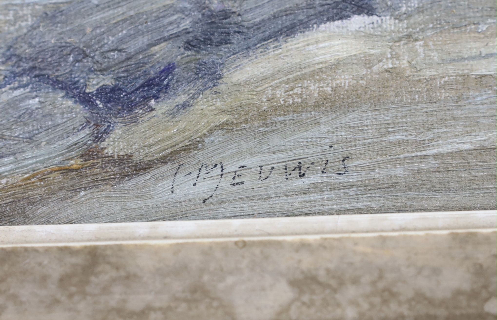 Henri Meuwis (Belgian, 1870-1935), oil on board, seascape, signed, Brussels label verso, 23 x 32cm
